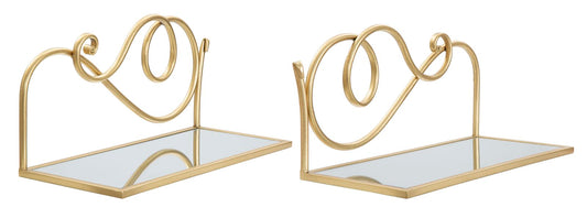 Wandplanken Met Spiegel Goud - Set Van 2 20.5x41.5x18 cm