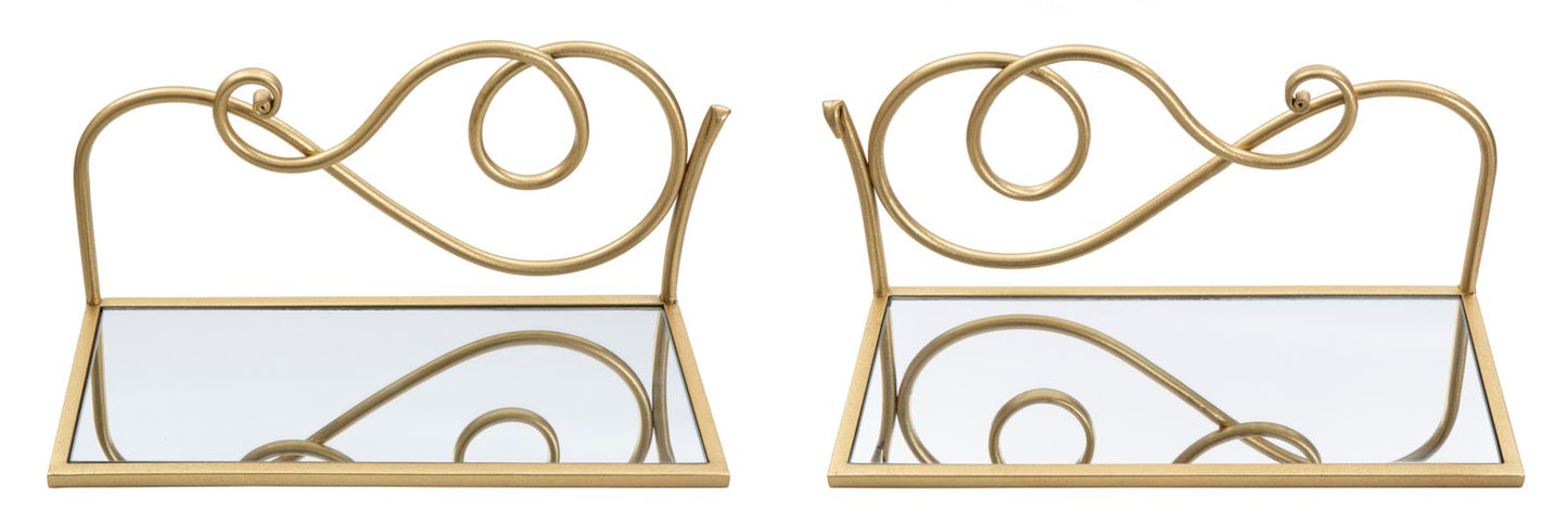 Wandplanken Met Spiegel Goud - Set Van 2 20.5x41.5x18 cm