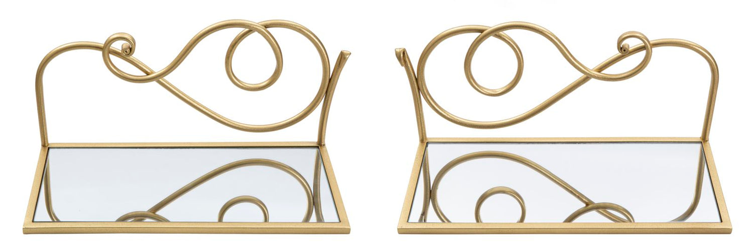 Wandplanken Met Spiegel Goud - Set Van 2 20.5x41.5x18 cm