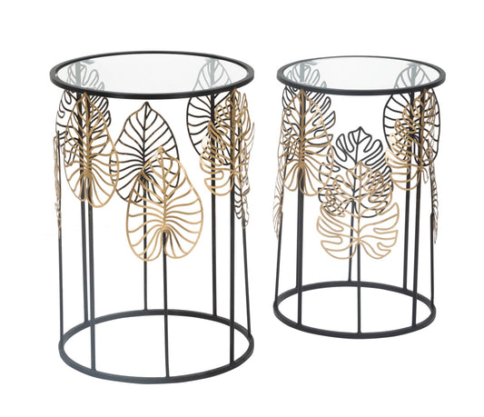 Bijzettafel Foglie Glam Zwart en Goud - Set van 2