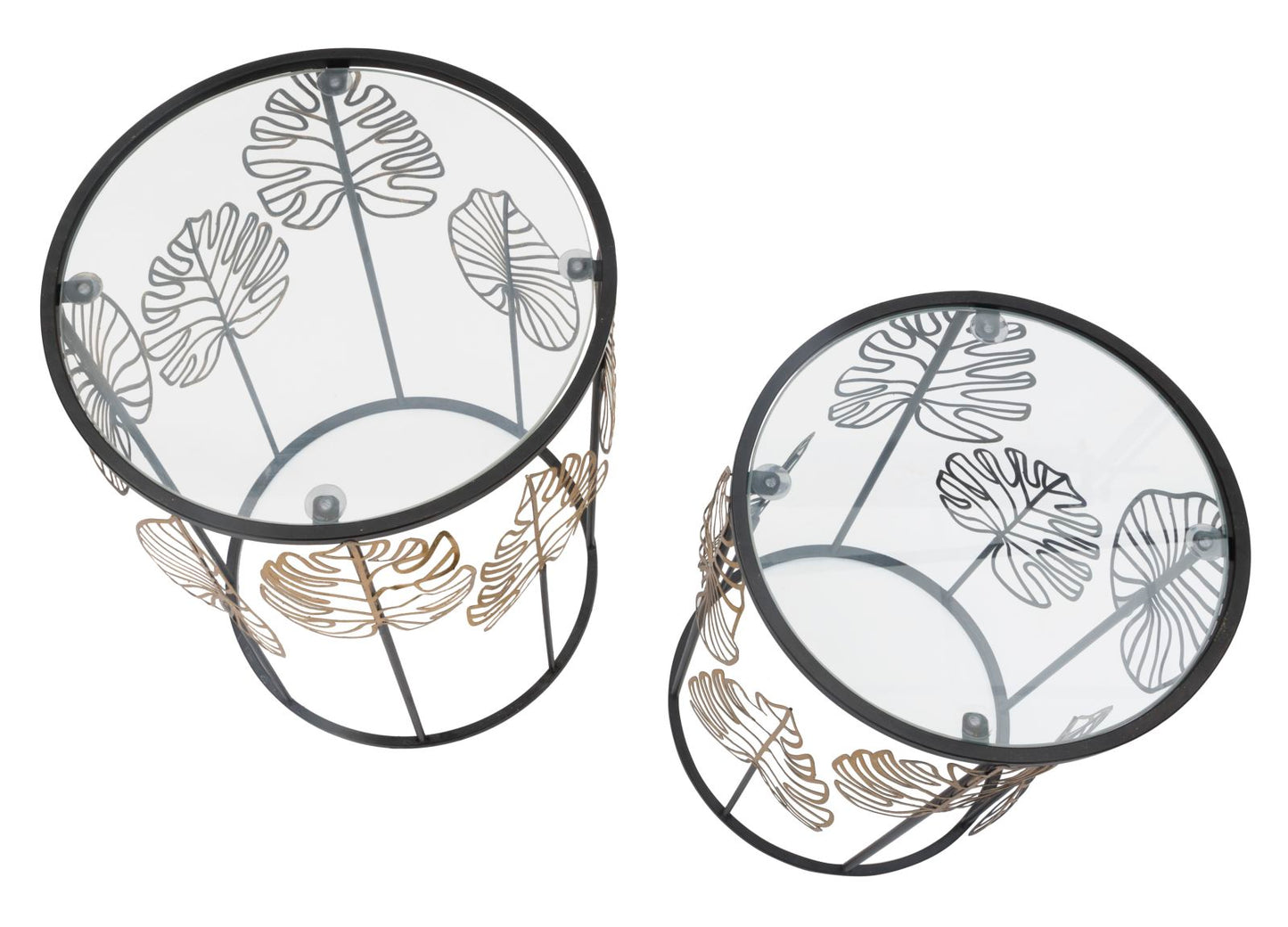 Bijzettafel Foglie Glam Zwart en Goud - Set van 2