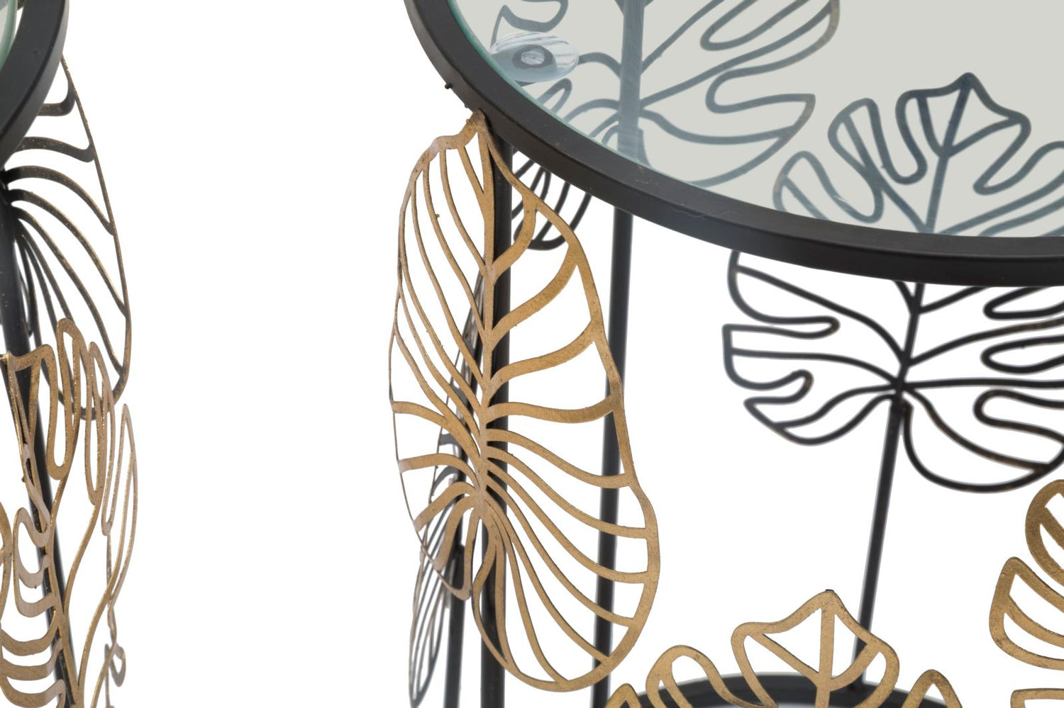Bijzettafel Foglie Glam Zwart en Goud - Set van 2