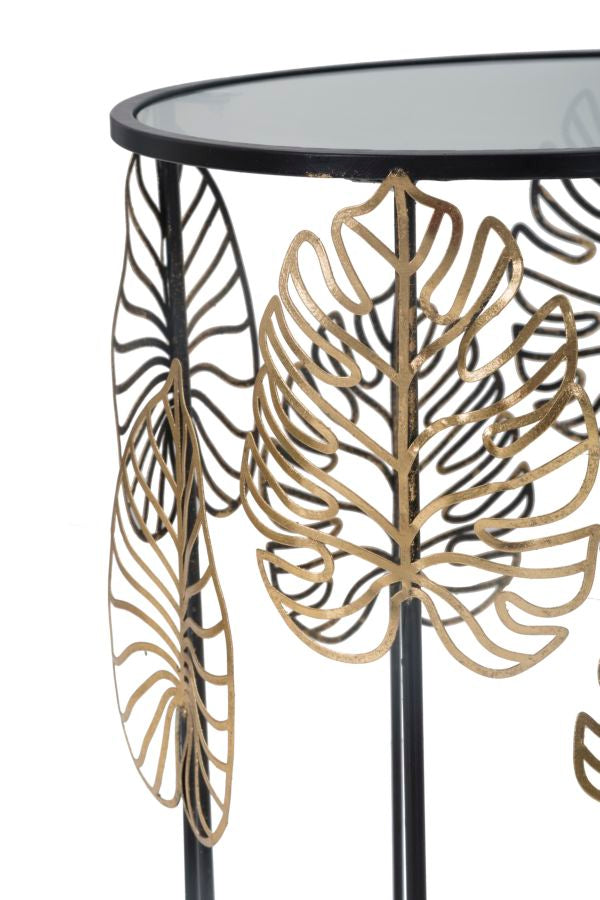 Bijzettafel Foglie Glam Zwart en Goud - Set van 2
