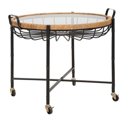 Salontafel Cebu Met Glas En Rattan 70.5x57x65 cm