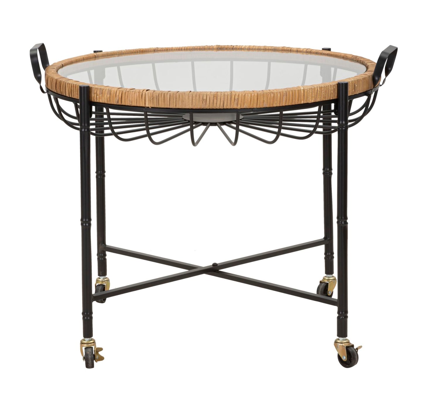Salontafel Cebu Met Glas En Rattan 70.5x57x65 cm