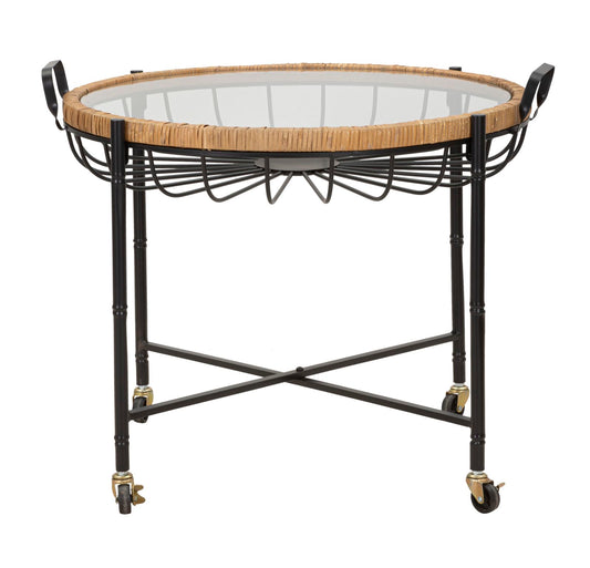 Salontafel Cebu Met Glas En Rattan 70.5x57x65 cm
