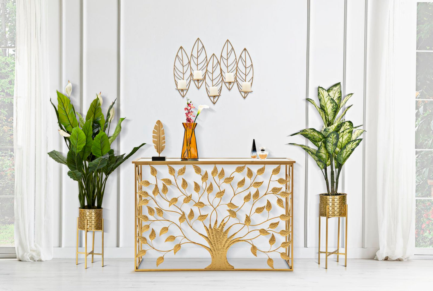 Wandkaarsenhouder Leaf Glam 56x66x14 cm