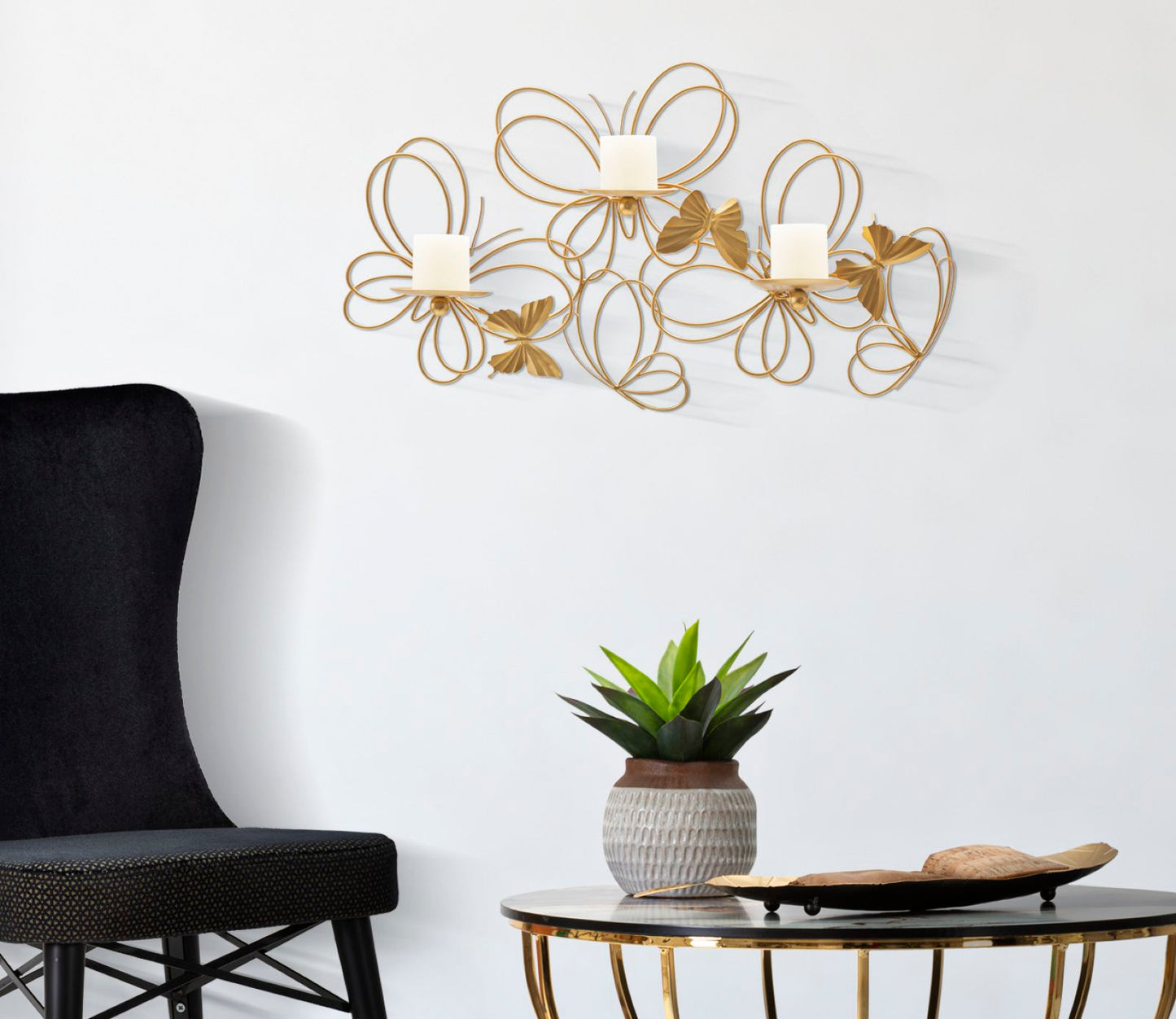Wandkandelaar Vlinders Glam 34x61x12 cm