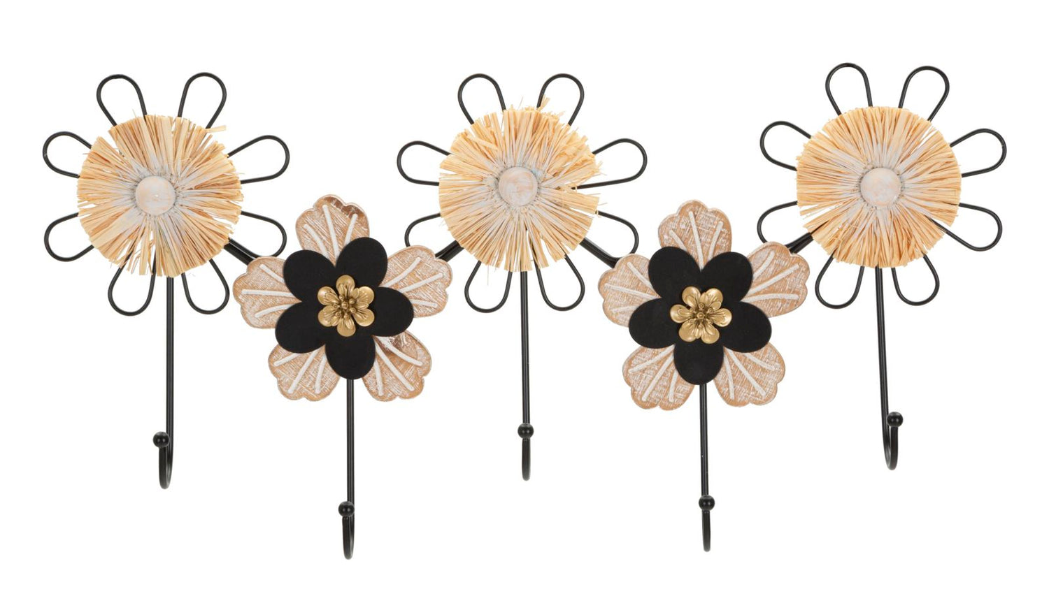 Wandhanger Bloemen Ijzer, MDF En Raffia 30.5x61x5.5 cm