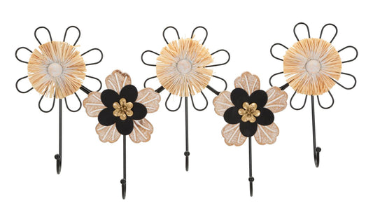 Wandhanger Bloemen Ijzer, MDF En Raffia 30.5x61x5.5 cm