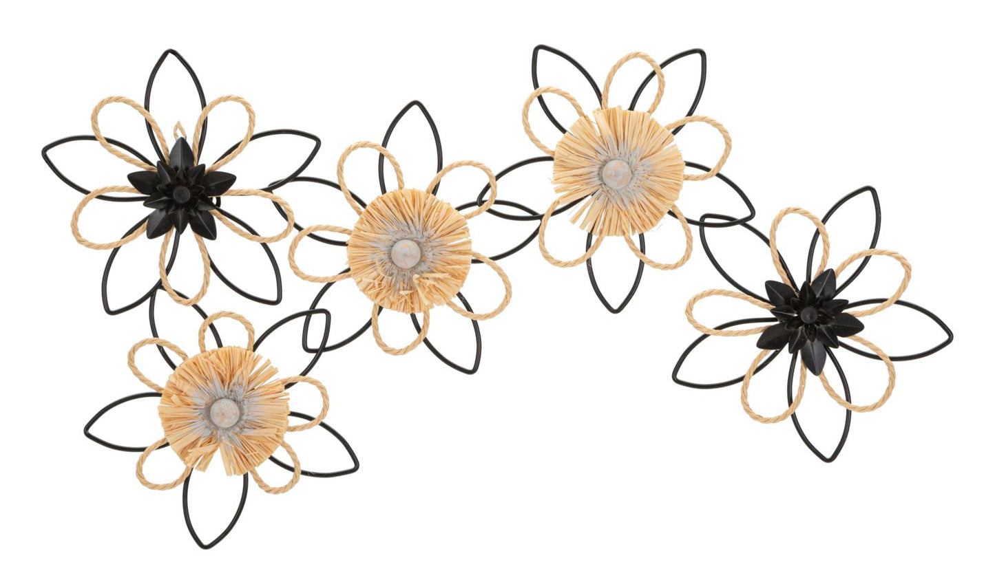 Ijzeren en Raffia Wandpaneel Flow 35x60x4 cm