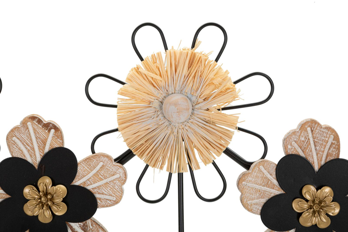 Wandhanger Bloemen Ijzer, MDF En Raffia 30.5x61x5.5 cm