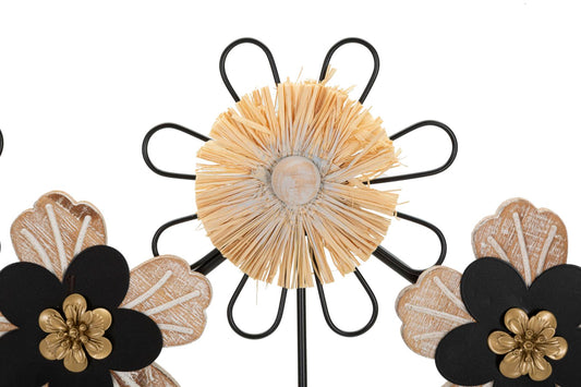 Wandhanger Bloemen Ijzer, MDF En Raffia 30.5x61x5.5 cm