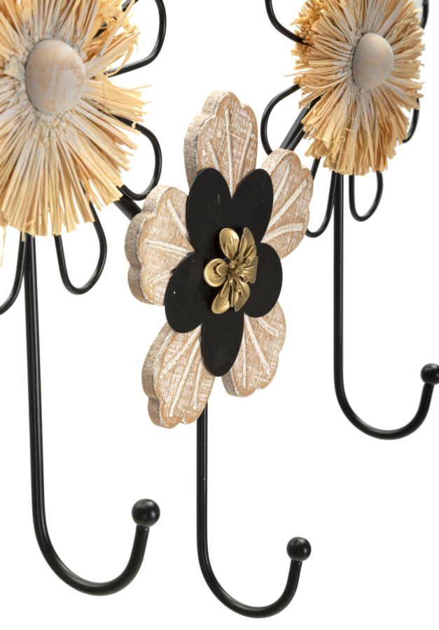 Wandhanger Bloemen Ijzer, MDF En Raffia 30.5x61x5.5 cm