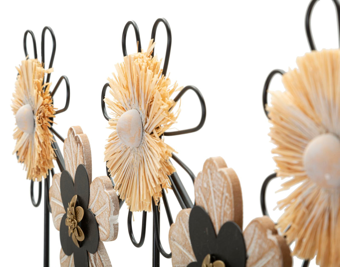 Wandhanger Bloemen Ijzer, MDF En Raffia 30.5x61x5.5 cm