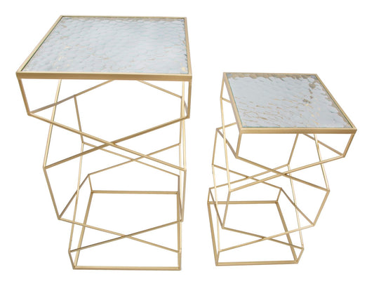 Glazen Bijzettafel Glassy Goud - Set van 2