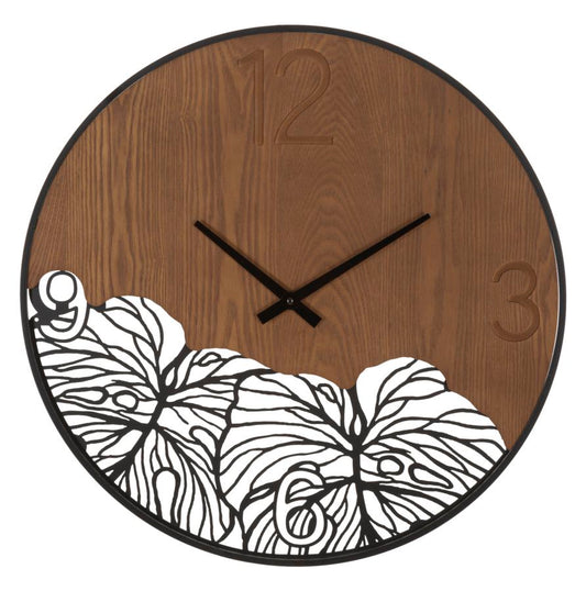 Wandklok Hout/Blad Modern 60x60x2 cm