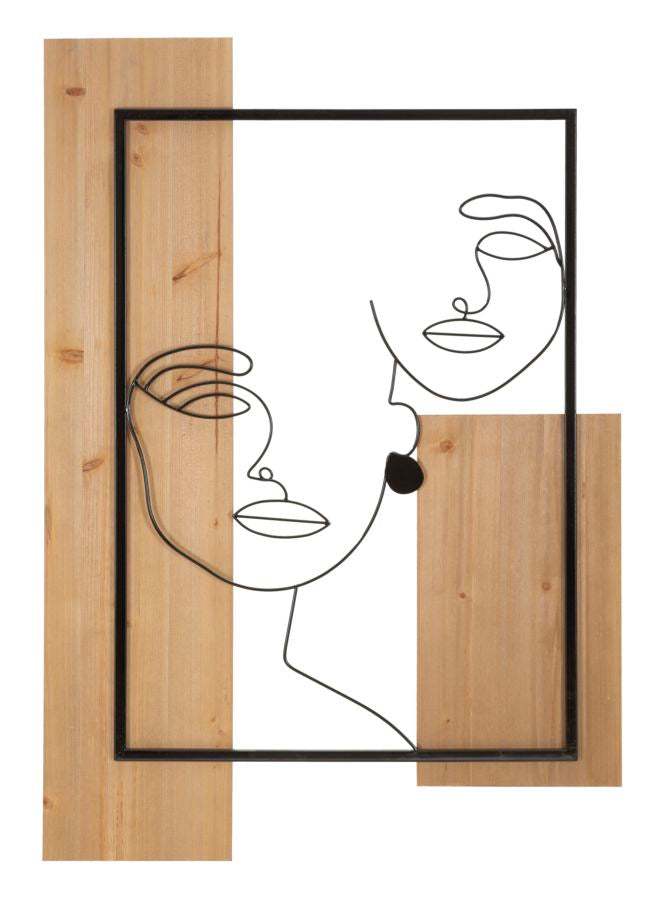 Wandpaneel Gezichten Ijzer En Hout 90x63x2 cm