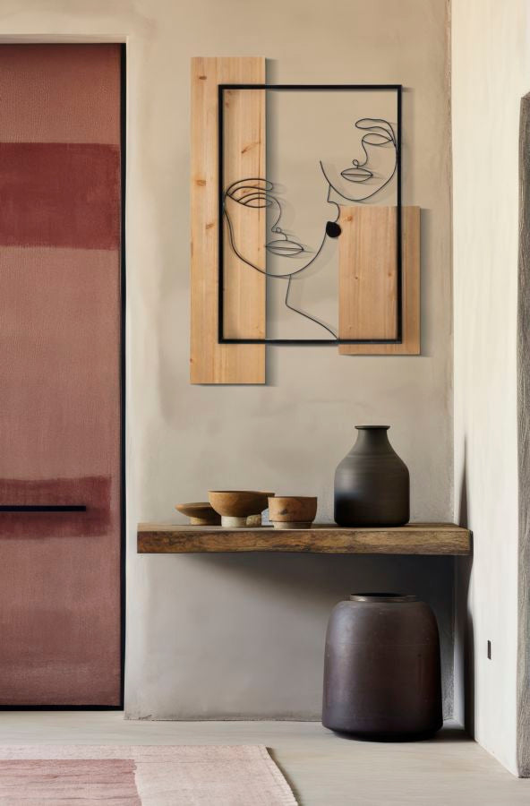 Wandpaneel Gezichten Ijzer En Hout 90x63x2 cm