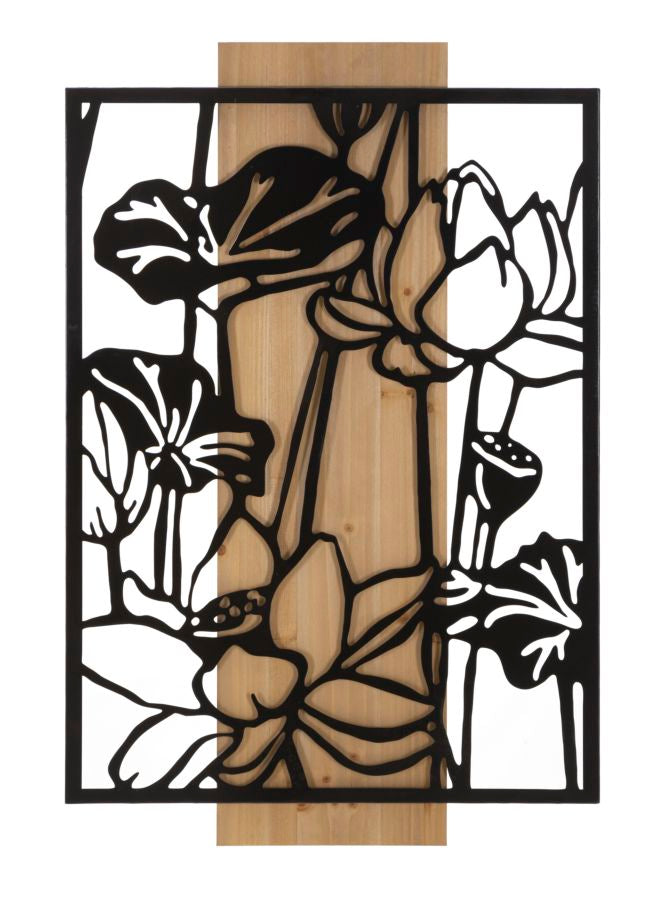Wandpaneel Lotus Ijzer En Hout 90x60x2 cm