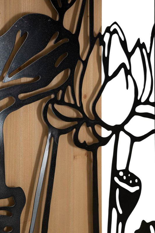 Wandpaneel Lotus Ijzer En Hout 90x60x2 cm