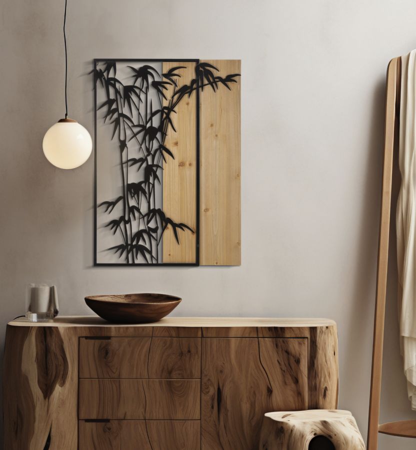 Wandpaneel Bamboe Ijzer En Hout 80x58x2 cm