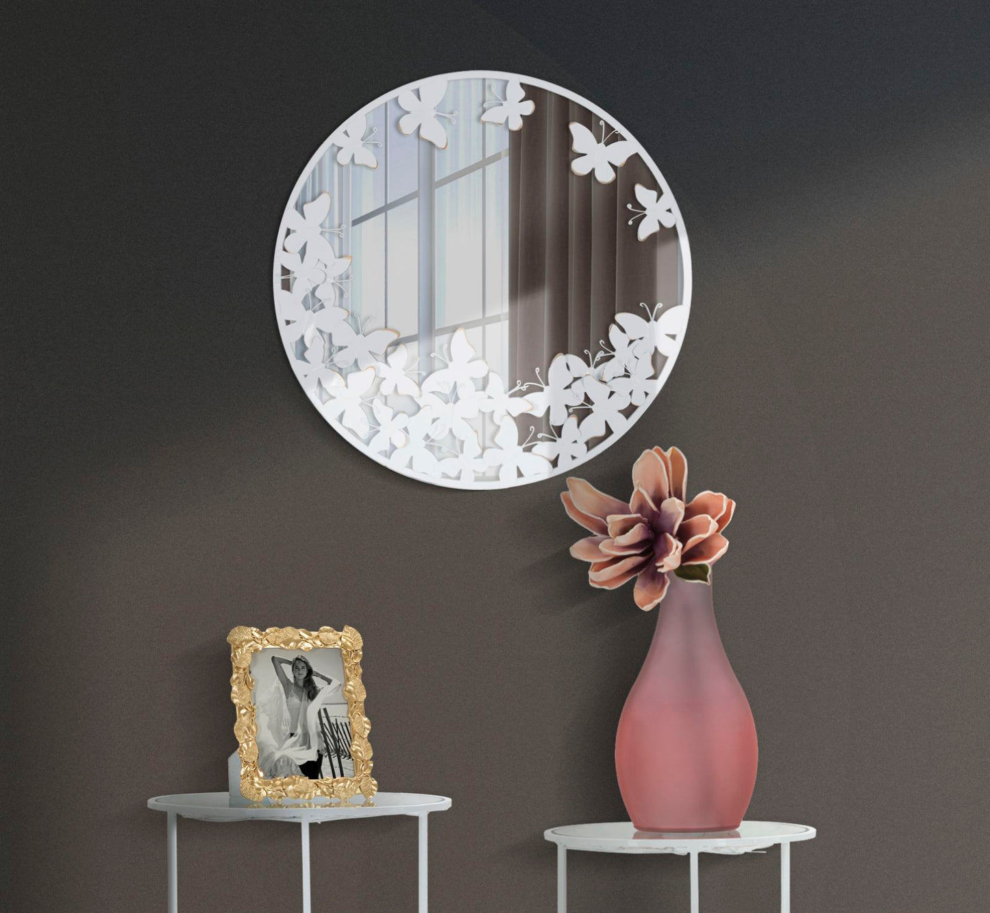 Wandspiegel Wit Met Vlinders 62.5x62.5x2.3 cm
