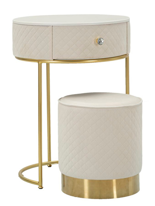 Nachtkastje/Kaptafel Met Puf Velours Crème - Glam