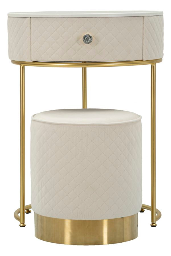 Nachtkastje/Kaptafel Met Puf Velours Crème - Glam