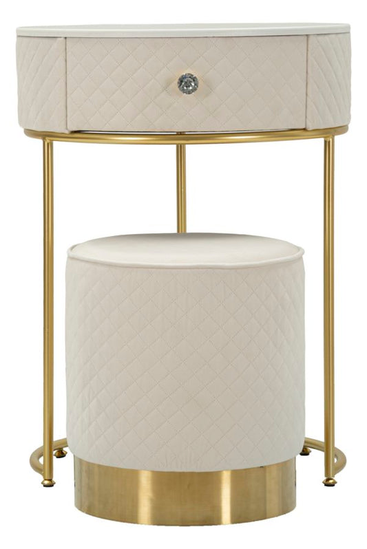 Nachtkastje/Kaptafel Met Puf Velours Crème - Glam