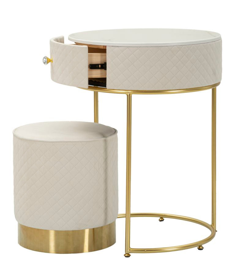 Nachtkastje/Kaptafel Met Puf Velours Crème - Glam