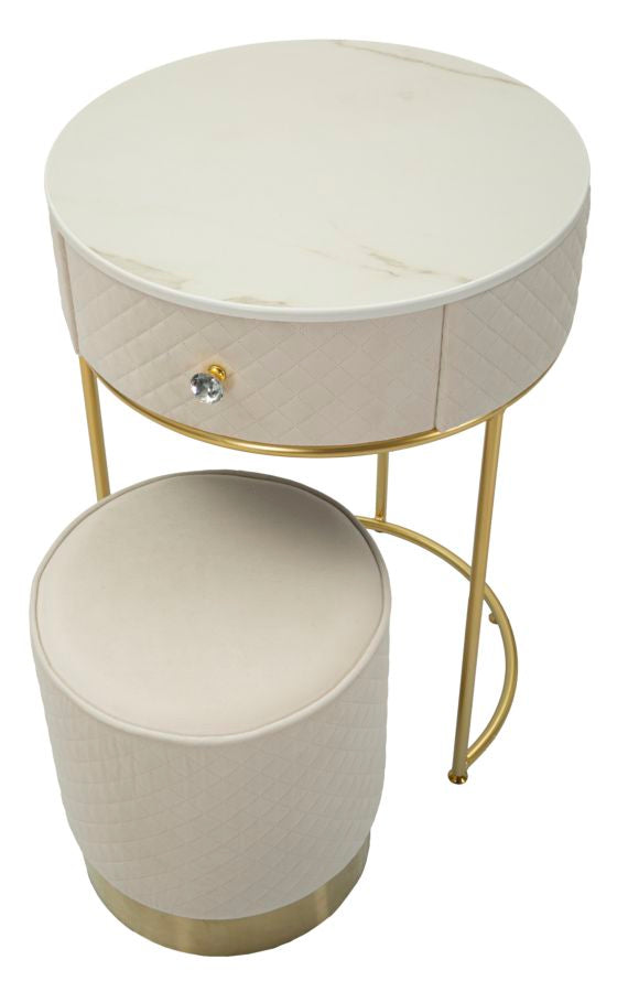 Nachtkastje/Kaptafel Met Puf Velours Crème - Glam