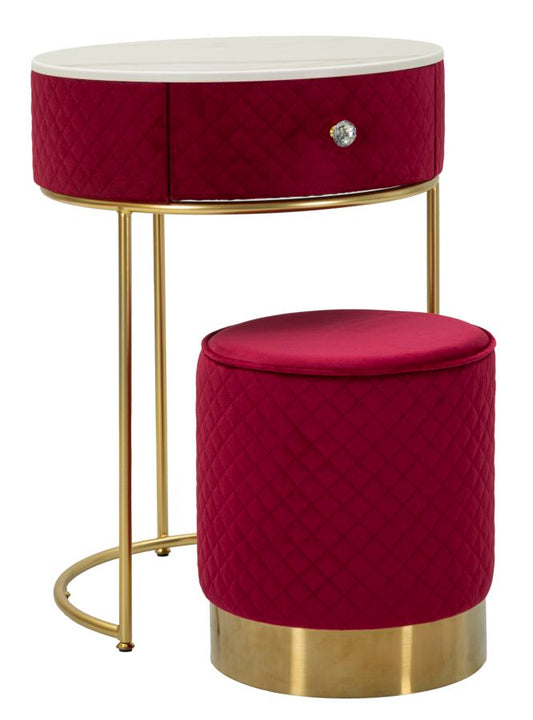 Nachtkastje/Kaptafel Met Poef Rood Fluweel