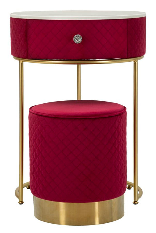 Nachtkastje/Kaptafel Met Poef Rood Fluweel