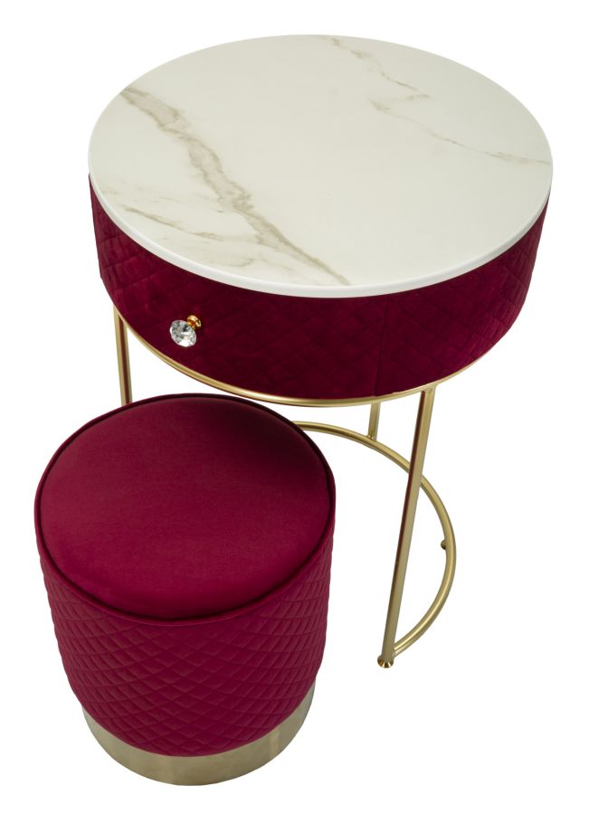 Nachtkastje/Kaptafel Met Poef Rood Fluweel