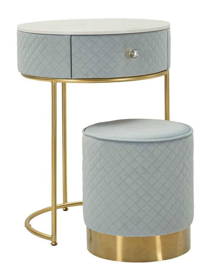 Nachtkastje/Kaptafel Met Fluwelen Poef Light Blue