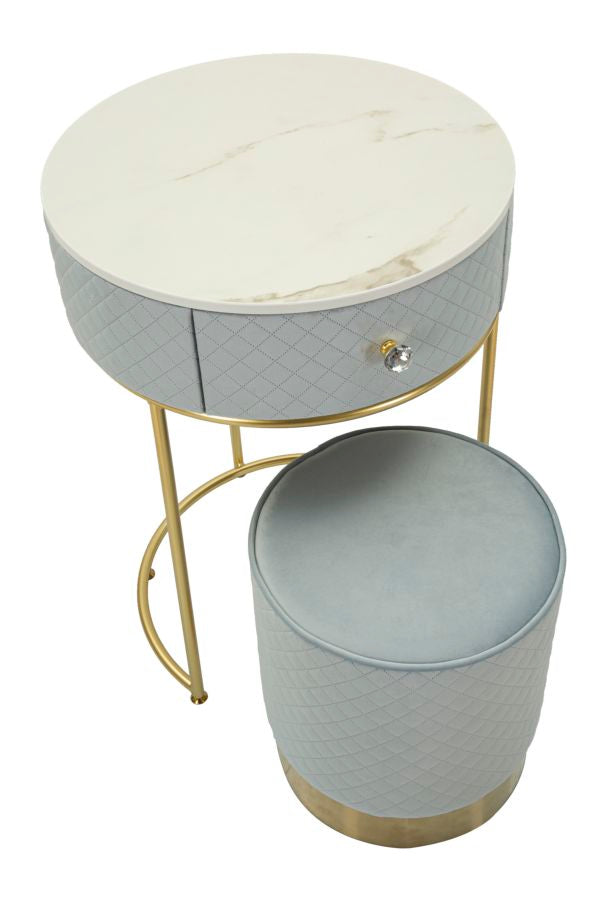 Nachtkastje/Kaptafel Met Fluwelen Poef Light Blue