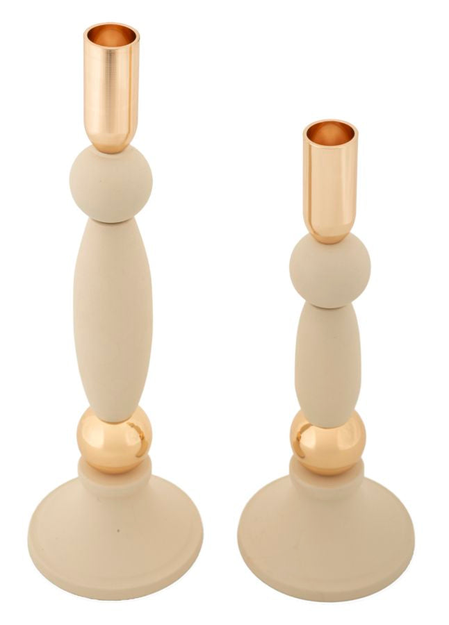 Kandelaar Strek Cream Set 2 Stuks