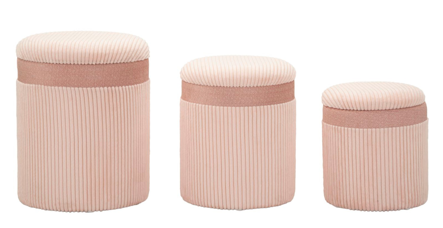 Poef Met Opbergvak Roze Set 3 Stuks
