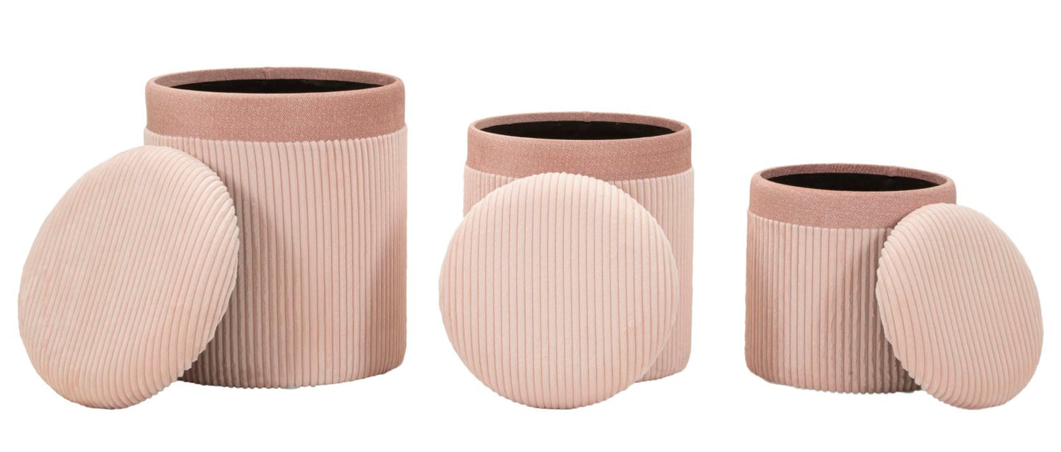 Poef Met Opbergvak Roze Set 3 Stuks
