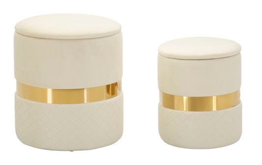 Opbergpuf Sheffield Crème Set 2 Stuks