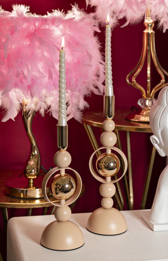 Kaarsenhouder Saturn Roze Set 2 Stuks