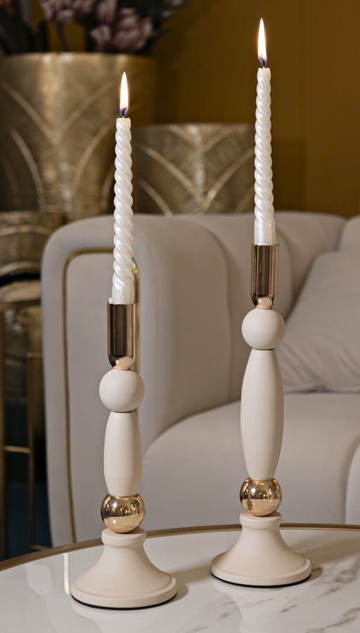 Kandelaar Strek Cream Set 2 Stuks