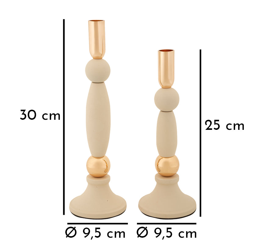Kandelaar Strek Cream Set 2 Stuks
