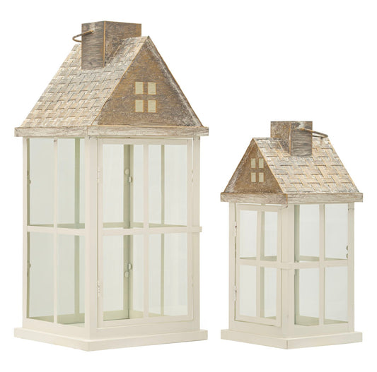 Houten Lantaarn Set 2 Stuks Modern 55x24.5x24.5 cm