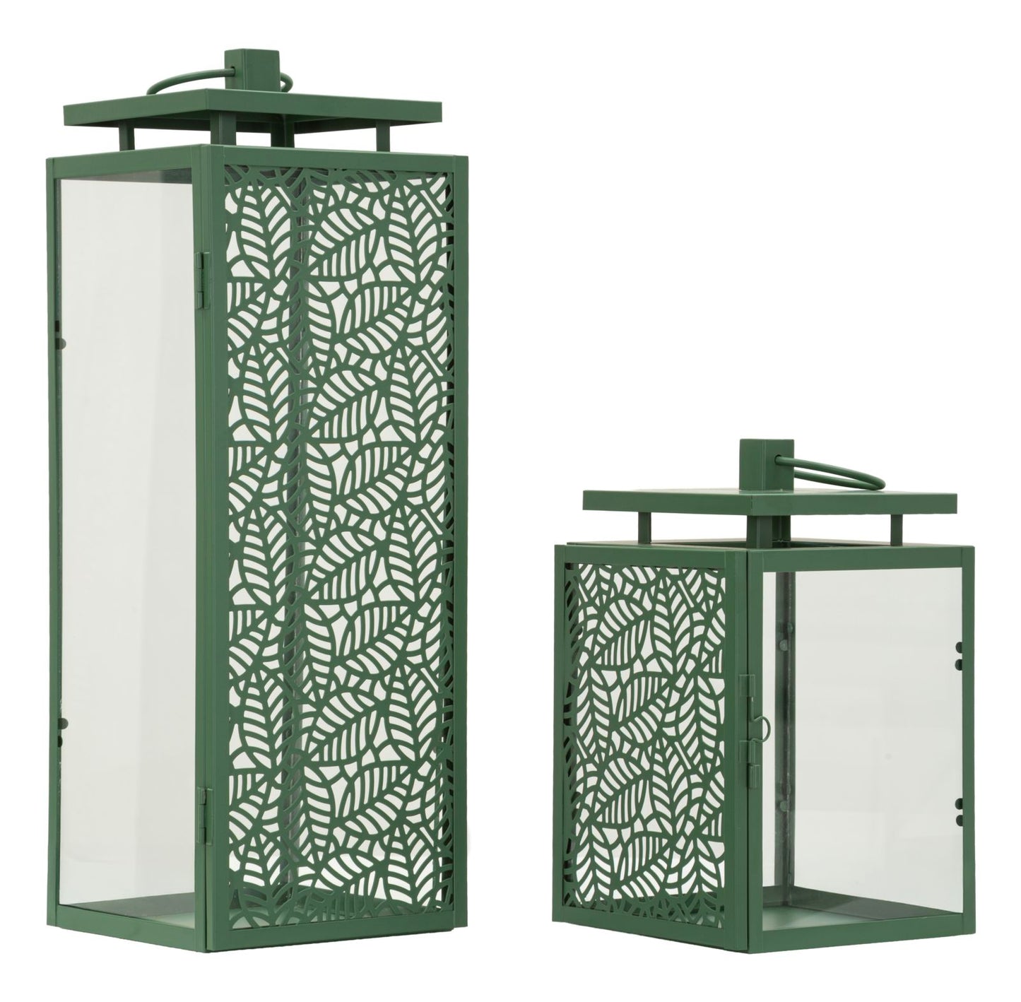 Lantaarn Set 2 Stuks Groen Met Glas 41.5x15x14.5 cm
