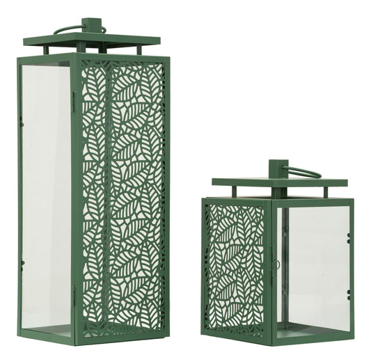 Lantaarn Set 2 Stuks Groen Met Glas 41.5x15x14.5 cm