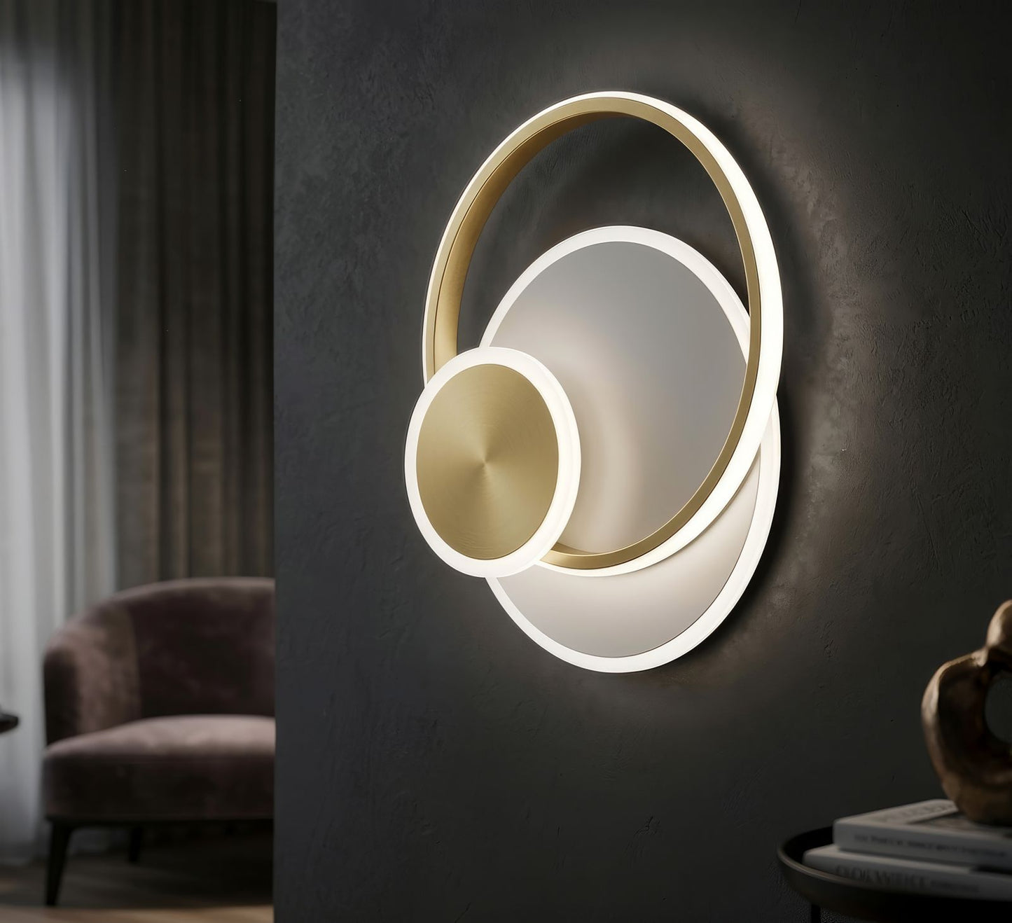 LED Wandlamp Dish 3-Color Light Goud/Wit 34x29x6.5 cm