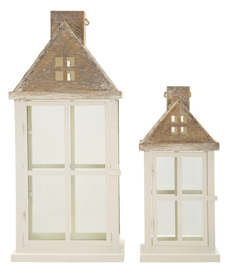 Houten Lantaarn Set 2 Stuks Modern 55x24.5x24.5 cm