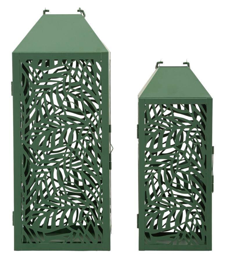 Carving Lantaarn Set 2 Stuks Groen 44x17.8x17.8 cm